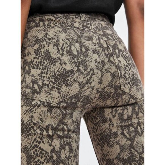 NWT Zara olive khaki green grey snake print high rise straight leg skinny jeans - Picture 3 of 7